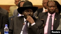A spokesman for South Sudanese President Salva Kiir, shown here at a regional summit on South Sudan in Addis Ababa, says no journalists have been questioned by National Security. 