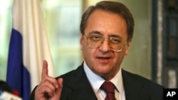 Russia's Deputy Foreign Minister Mikhail Bogdanov speaks with journalists after his meeting with Lebanese Foreign Minister Gebran Bassil in Beirut, Dec. 5, 2014. Concerning President-elect Donald Trump, Bogdanov told reporters in Russia on Nov. 17, 2016, “We are already starting contacts with people who are likely to help the new president.” 