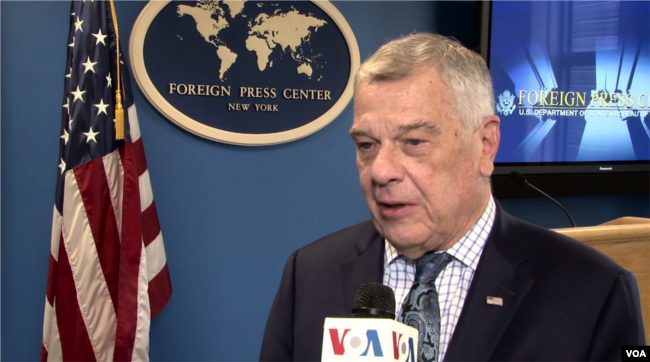 U.S. Ambassador Michael Kozak of the Bureau of Democracy, Human Rights, and Labor speaks to VOA Persian at a Sept. 28, 2018, New York press briefing about U.S. efforts to support human rights in Iran.