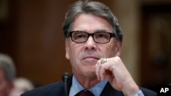 Energy Secretary Rick Perry testifies on the fiscal 2019 budget during a hearing of the Senate Appropriations Committee Subcommittee on Energy and Water Development on Capitol Hill, April 11, 2018 in Washington. 