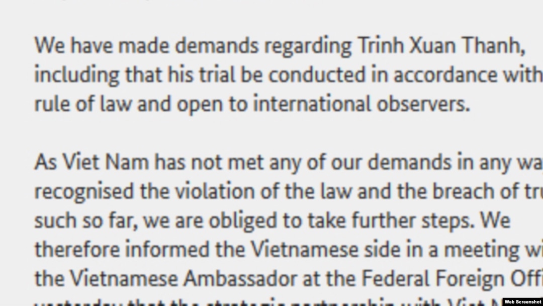 Thông cáo của Đức hôm 22/9 trong đó có nhắc tới từ phiên tòa xử ông ấy [his trial].