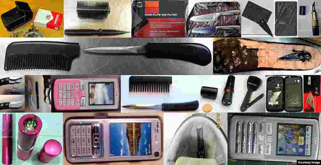 Sejumlah barang &#39;aneh&#39; yang ditemukan TSA dari tas penumpang, seperti replika granat, senjata pelumpuh yang terlihat seperti lipstik, pisau, tongkat dan senjata lainnya.&nbsp;