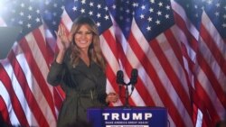 Melania Trump waves during a campaign event in Atglen, Pennsylvania