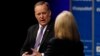 White House press secretary Sean Spicer speaks to moderator Greta Van Susteren at the Newseum in Washington, April 12, 2017, during "The President and the Press: The First Amendment in the First 100 Days" forum. 