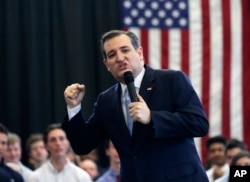 FILE - Republican presidential candidate Senator Ted Cruz speaks during a campaign event in Scotia, New York, April 7, 2016.