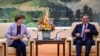 2023年11月24日，中国总理李强(右)在北京人民大会堂与法国外交部长凯瑟琳·科隆纳举行会谈。(法新社）