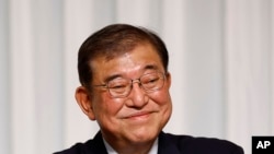 Shigeru Ishiba, the newly elected leader of Japan's ruling party, the Liberal Democratic Party holds a press conference after the LDP leadership election, in Tokyo, Sept. 27, 2024.