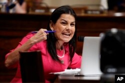 House Homeland Security Committee member Rep. Nanette Barragan, D-Calif., questions acting Secretary of Homeland Security Kevin McAleenan on Capitol Hill in Washington, May 22, 2019.
