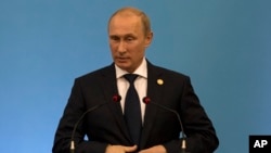 Russia's President Vladimir Putin speaks during the BRICS 2014 summit in Fortaleza, Brazil, July 15, 2014. 