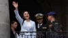 FILE - Ecuadoran Vice President Veronica Abad waves to a crowd from a balcony of the Carondelet government palace, in Quito, Ecuador, on Nov. 28, 2023. Abad was suspended on Nov. 9, 2024, for 150 days after being accused of "abandonment" of her duties.