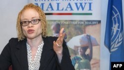 FILE - The U.N.'s independent expert on human rights and albinism, Ikponwosa Ero, addresses a news conference at the end of her official visit to Malawi on April 29, 2016. 