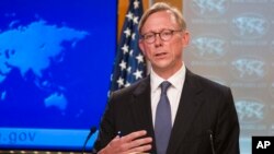 Brian Hook, special representative for Iran, speaks about the creation of the Iran Action Group at the State Department, in Washington, Aug. 16, 2018.