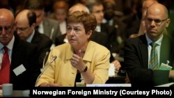 Komisioner Eropa Kristalina Georgieva berbicara dalam konferensi mengenai Sudan Selatan. (Foto: Dok)