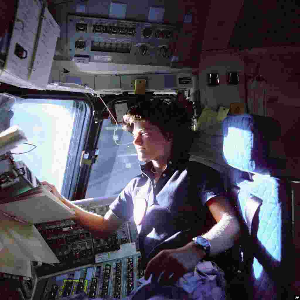 June 18-24, 1983: Astronaut Sally K. Ride, the first American woman to orbit Earth. This Challenger mission deployed two communications satellites, one for Canada and one for Indonesia. (Image: NASA)