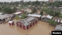 FILE—Aerial view of a flooded area after tropical cyclone Gamane crossed the northeast of Madagascar, in Hell-Ville, Nosy Be, Madagascar, in this screengrab from video released on March 28, 2024 and obtained from social media.