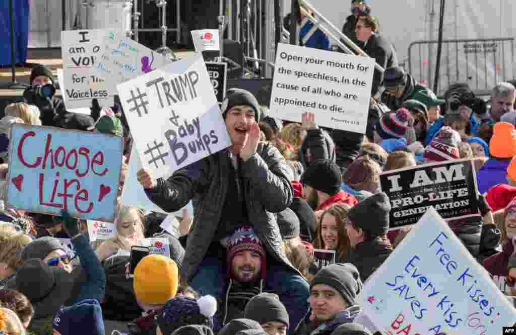 Pro Life supporters gather at the Washington Monument to hear Vice President Mike Pence speak at the March for Life rally on Jan. 27, 2017 in Washington, DC.