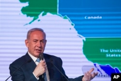 Perdana Menteri Israel Benjamin Netanyahu dalam konferensi diplomatik Jerusalem Post di Yerusalem, Rabu, 6 Desember 2017. Netanyahu menyambut baik keputusan Trump mengakui Yerusalem sebagai ibukota Israel.