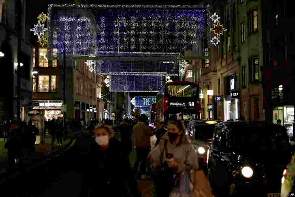 The Oxford Street Christmas lights lit up after being switched in London.