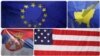 Zastave Evropske unije, Kosova, Srbije i Sjedinjenih Država - ilustrativna fotografija (Foto: Reuters)
