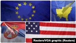 Zastave Evropske unije, Kosova, Srbije i Sjedinjenih Država - ilustrativna fotografija (Foto: Reuters)