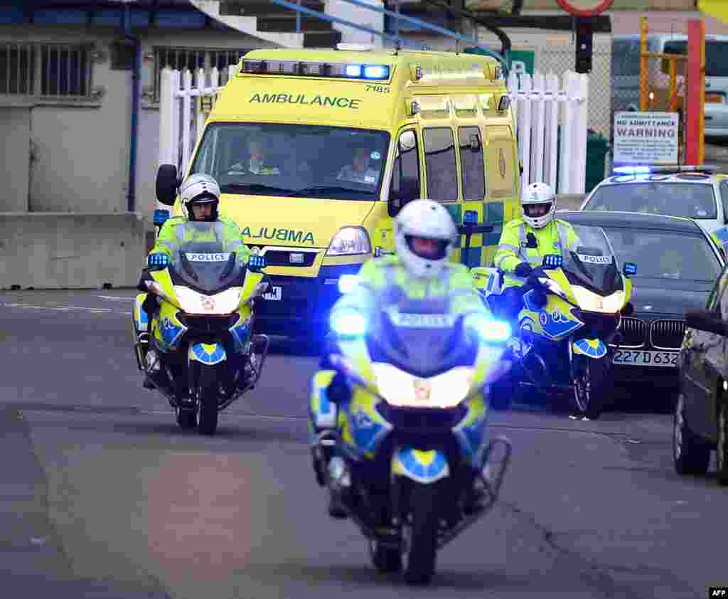 An ambulance transfers Malala Yousafzai upon her arrival in Birmingham, central England on October 15, 2012.