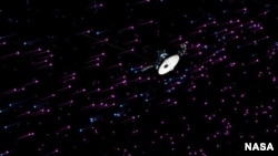 This still image depicts NASA's Voyager 1 spacecraft exploring a new region in our solar system called the "magnetic highway."