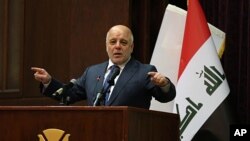 Perdana Menteri Irak Haider al-Abadi mengumumkan secara resmi berakhirnya perang negaranya melawan ISIS dalam konferensi pers di Baghdad, Sabtu (9/12). 
