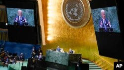 조 바이든 미국 대통령이 21일 뉴욕 유엔본부에서 열린 유엔총회에서 기조연설을 했다.