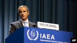 라파엘 그로시 국제원자력기구(IAEA) 사무총장이 지난 9월 오스트리아 빈 총회에서 발언하고 있다.