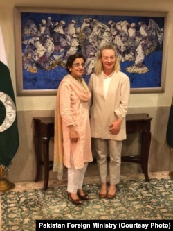 U.S. Principal Deputy Assistant Secretary for South and Central Asia Alice Wells meets with Pakistan Foreign Secretary Tehmina Janjua in Islamabad, July 2, 2018.