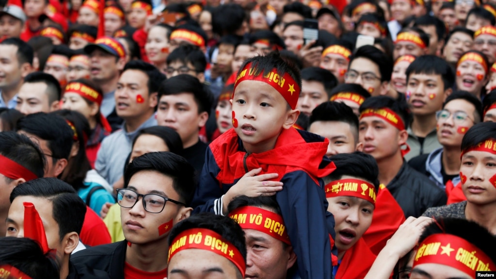 Fans Việt Nam tại giải AFC U23 trận chung kết gặp Uzbekistan, Hà Nội, 27 tháng Giêng, 2018.