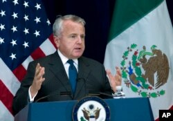 Deputy Secretary of State John J. Sullivan speaks during a news conference, after a US-Mexico bilateral meeting at State Department in Washington, Dec. 14, 2017.