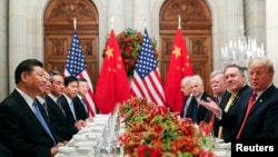 美國總統特朗普與中國國家主席習近平2018年12月1日在布宜諾斯艾利斯共進晚餐。(資料圖片)