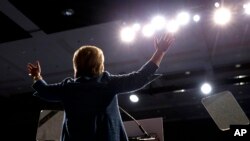 Democratic presidential candidate Hillary Clinton speaks during an election night event at the Palm Beach County Convention Center in West Palm Beach, Fla., Tuesday, March 15, 2016.