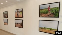 A section of the Thought Pyramid Art Center in Abuja shows pictures of civilians affected by the Boko Haram insurgency, September 21, 2021. (Timothy Obiezu/VOA) 