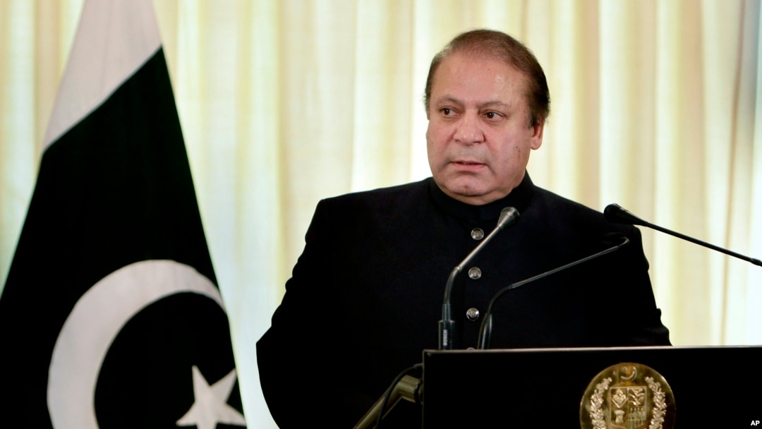 Primer ministro de Pakistán, Nawaz Sharif, habla durante una conferencia de prensa en Islamad, capital de Pakistán.