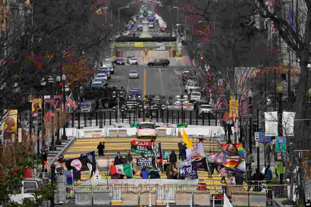 Black Lives Matter Plaza and the adjoining road is closed off by security ahead of President-elect Joe Biden&#39;s inauguration ceremony, Jan. 18, 2021, in Washington.