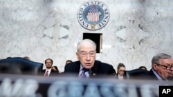 Senator Chuck Grassley gives opening statements before the Senate Judiciary Committee confirmation hearing for Kash Patel, President Donald Trump's choice to be director of the FBI, at the Capitol in Washington, Jan. 30, 2025.