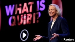 Quibi CEO Meg Whitman speaks during a Quibi keynote address at the 2020 CES in Las Vegas, Nevada, Jan. 8, 2020.