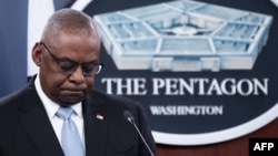 FILE - U.S. Secretary of Defense Lloyd Austin speaks during a press conference at the Pentagon in Washington, Oct. 30, 2024. 