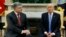 President Donald Trump, right, speaks during a meeting with Ukrainian President Petro Poroshenko in the Oval Office of the White House, in Washington, June 20, 2017.