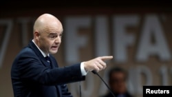 Le président Gianni Infantino parle au 67e congrès de la Fifa à Manama, Bahrein, le 11 mai 2017.