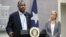 Housing and Urban Development Secretary Ben Carson, left, addresses the media along with Homeland Security Secretary Kirstjen Nielsen, while visiting San Juan, Puerto Rico, Dec. 19, 2017.