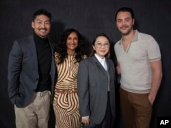 Brian Tee, from left, Sarayu Blue, Lulu Wang and Jack Huston pose for a portrait to promote "Expats" on Thursday, Jan. 18, 2024, in New York. (Photo by Andy Kropa/Invision/AP)