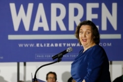 FILE - Rep. Katie Porter, D-Calif., speaks at a campaign event for then-Democratic presidential candidate Sen. Elizabeth Warren in Des Moines, Iowa, Jan 31, 2020.