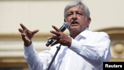 Leftist front-runner Andres Manuel Lopez Obrador of the National Regeneration Movement (MORENA) addresses supporters during a campaign rally in the municipality of Guadalupe, on the outskirts of Monterrey, Mexico, May 6, 2018. 