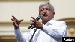 Leftist front-runner Andres Manuel Lopez Obrador of the National Regeneration Movement (MORENA) addresses supporters during a campaign rally in the municipality of Guadalupe, on the outskirts of Monterrey, Mexico, May 6, 2018. 