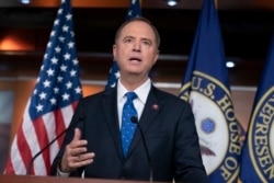 FILE - House Intelligence Committee Chairman Adam Schiff talks to reporters at the Capitol in Washington, Sept. 25, 2019.