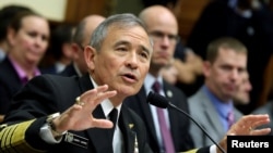 The Commander of the U.S. Pacific Command, Admiral Harry Harris, testifies before a House Armed Services Committee hearing on "Military Assessment of the Security Challenges in the Indo-Asia-Pacific Region" on Capitol Hill in Washington, April 26, 2017.