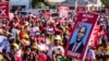 Supporters take part in a ruling party rally to support presidential candidate Daniel Chapo ahead of elections, in Maputo, Mozambique, Oct. 6, 2024.